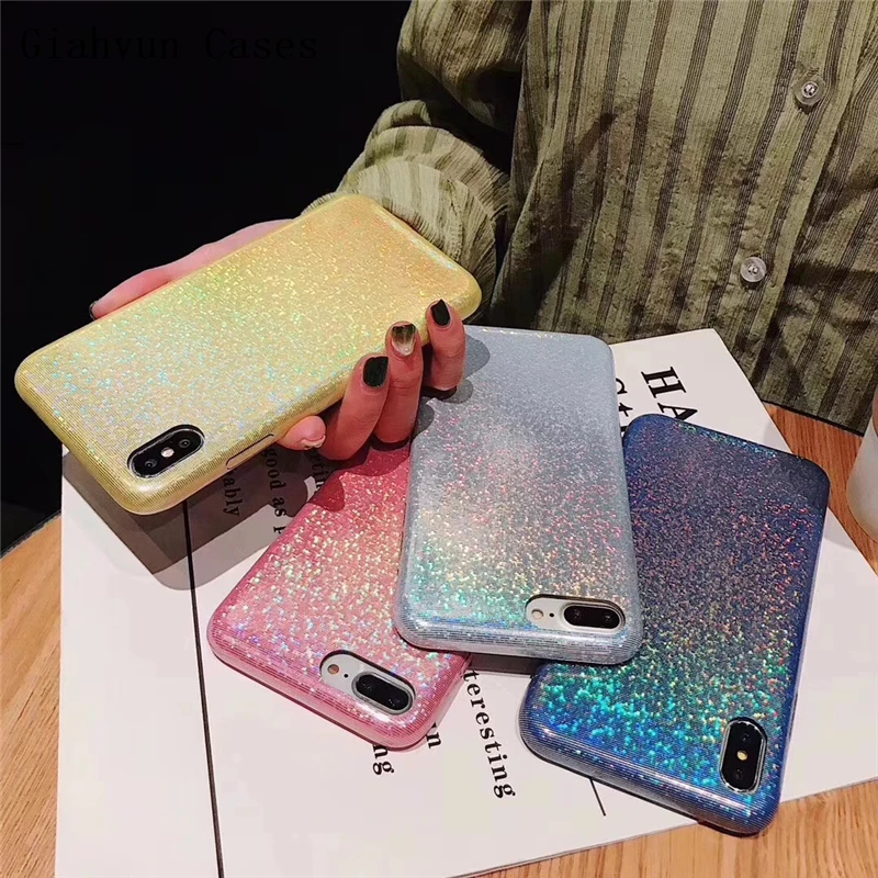 Плотная с сияющими блестками лазерной Чехлы кольцо кронштейн для iPhone XS MAX XR 6 S 6G 7 8