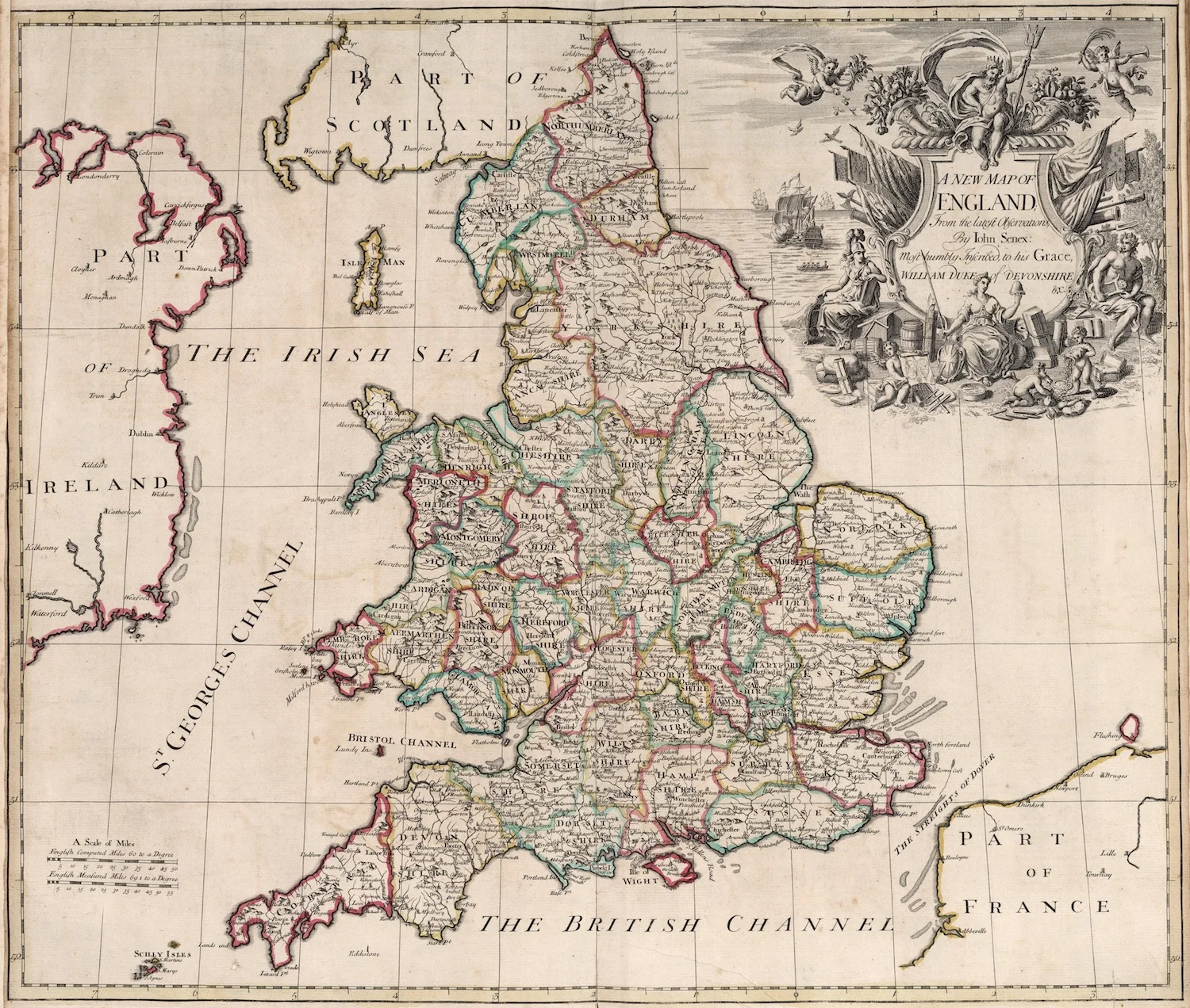Винтажный постер с картой мира новая карта Англии (1721) классические картины на