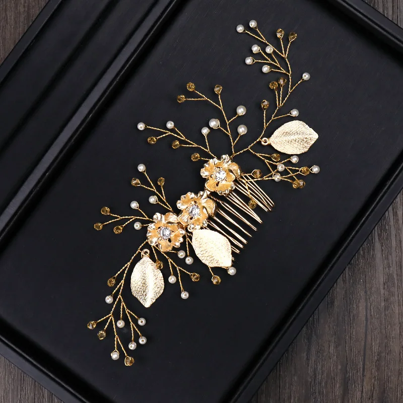 Vintage Bridal Accessories Gold Flower Hair Comb Headbands for Women Wedding Pearl Hair Comb Bridal Leaf Crystal Hairpins ML165
Vintage Bridal Accessories Gold Flower Hair Comb Headbands for Women Wedding Pearl Hair Comb Bridal Leaf Crystal Hairpins ML165