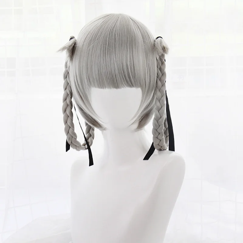 Парик для косплея из японского аниме Kakegurui Kirari Momobami Короткие Серые косички 35 см с