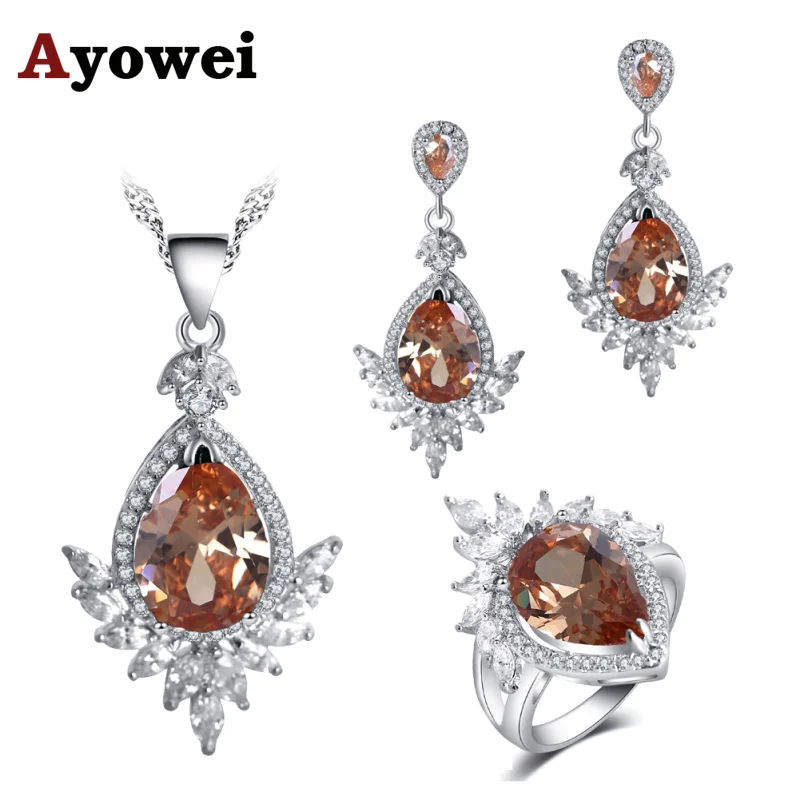 Ayowei Champagne Cubic Zirconia for lady 925 Stamped Silver Earring Necklace Ring Jewelry Set for women party JS766A
Ayowei Champagne Cubic Zirconia for lady 925 Stamped Silver Earring Necklace Ring Jewelry Set for women party JS766A