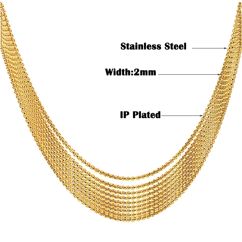 FairLadyHood 10 шт./лот ожерелье из нержавеющей стали ширина 2 мм Длина 45/50/55/60 см золотой