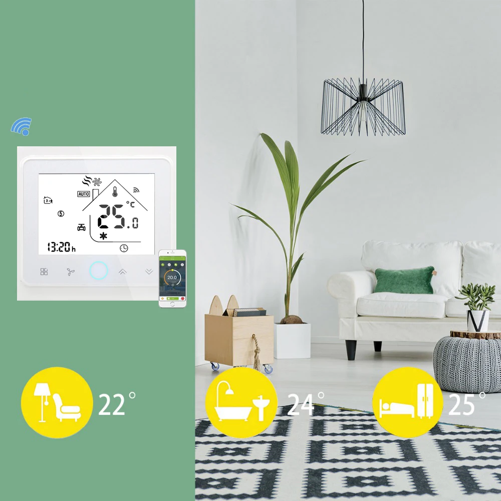 Alexa Smart Wifi Thermostat Programmable 4 Pipe Fan Coil Air Conditioner Temperature Controller Works With Google Home
Alexa Smart Wifi Thermostat Programmable 4 Pipe Fan Coil Air Conditioner Temperature Controller Works With Google Home