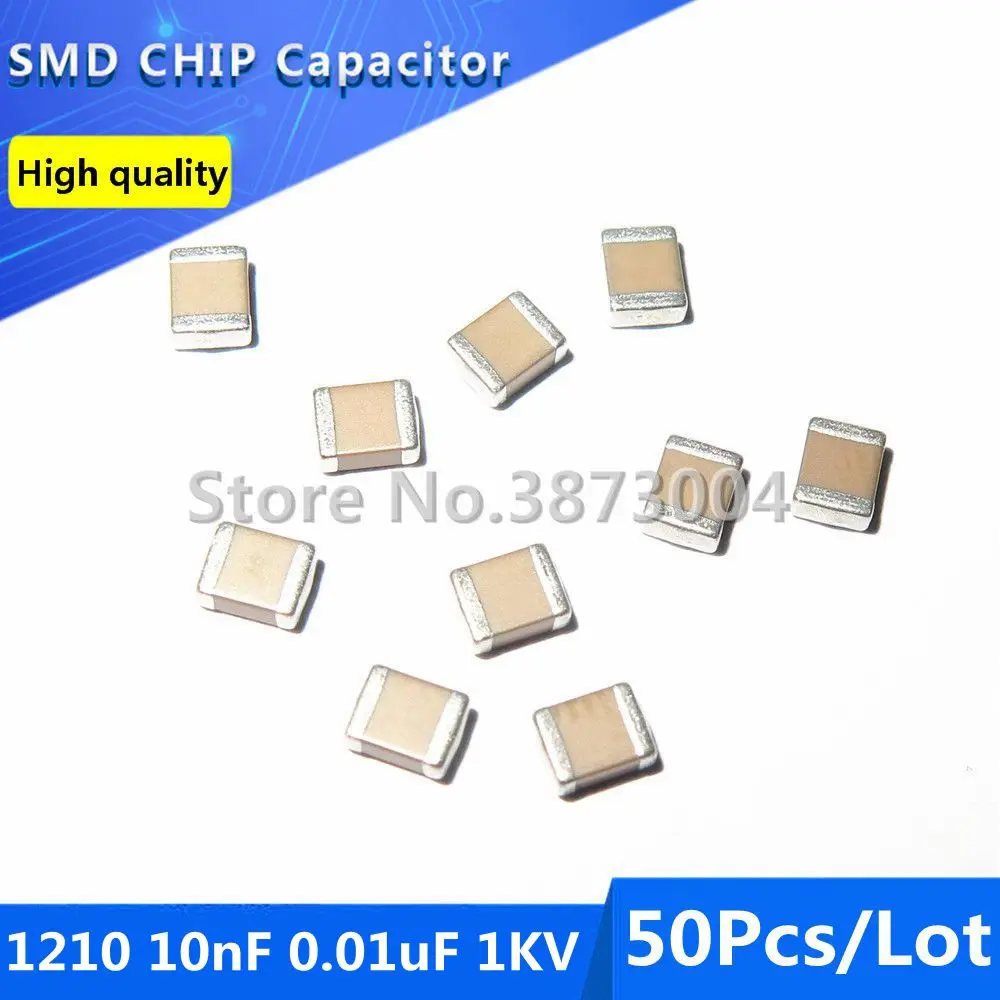 50 шт 1210 10000pF 10nF 0 01 мкФ 1KV 1000V 10% толстая пленка чип многослойный керамический