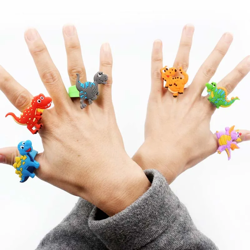 

6pcs Cartoon Dinosaur Rubber Rings Boys Children Dino Theme Birthday Party Decoration Kids Toy Gift Tropical Jungle Party Favors
