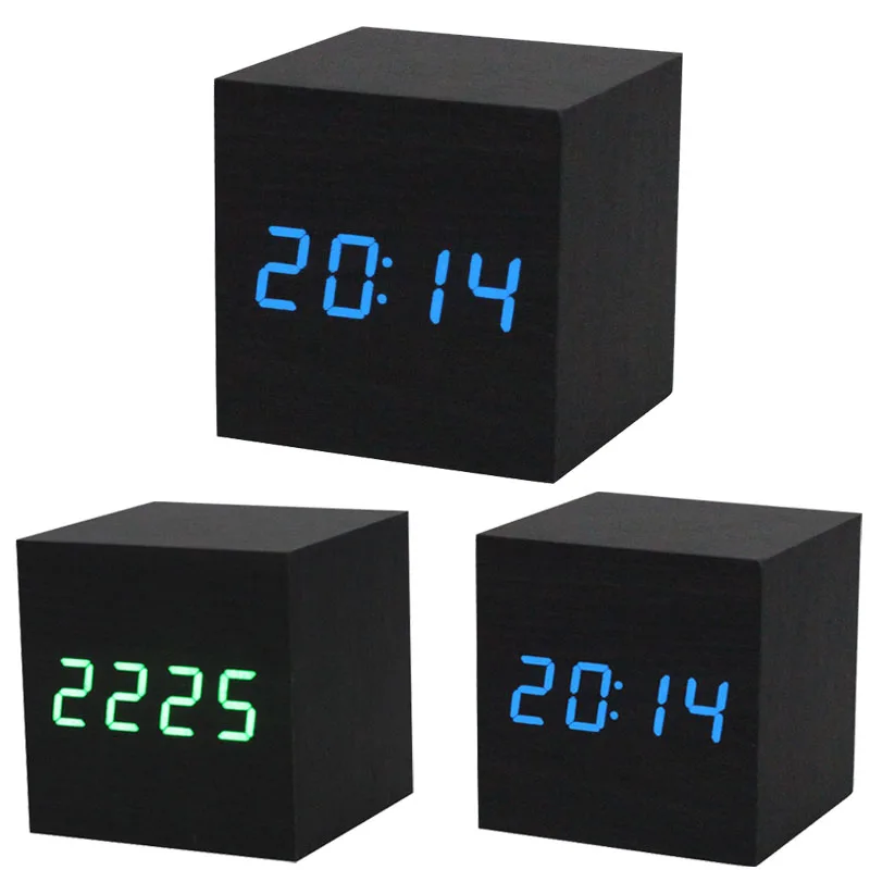 2018 акустический будильник деревянный куб часы светодиодный Календарь
