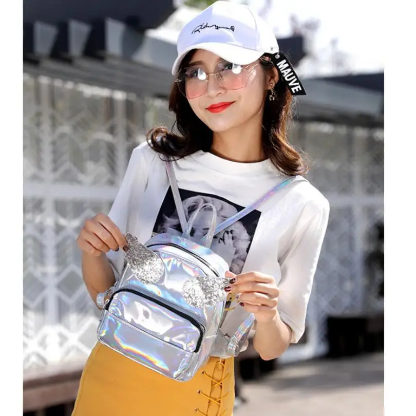 Casual laser hologram backpacks fashion angle wings sequins daypacks school shoulder bag for teenager girls pu leather mochilas | Багаж и