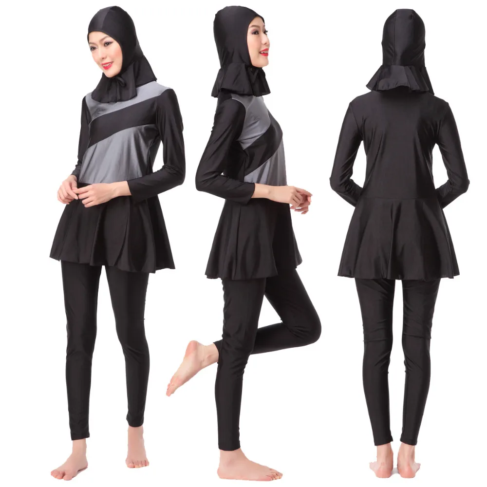 Muslim split swimwear two swimsuits with a solid color patchwork pattern New 3-color swimsuit musulman piscine beachwear | Спорт и