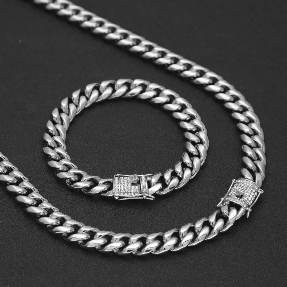 Uwin Mens Miami Cuban Link Bracelet&Chain Set Iced Out Rhinestones Box Clasp Necklace Stainless Steel Heavy Hiphop Jewelry Set
Uwin Mens Miami Cuban Link Bracelet&Chain Set Iced Out Rhinestones Box Clasp Necklace Stainless Steel Heavy Hiphop Jewelry Set