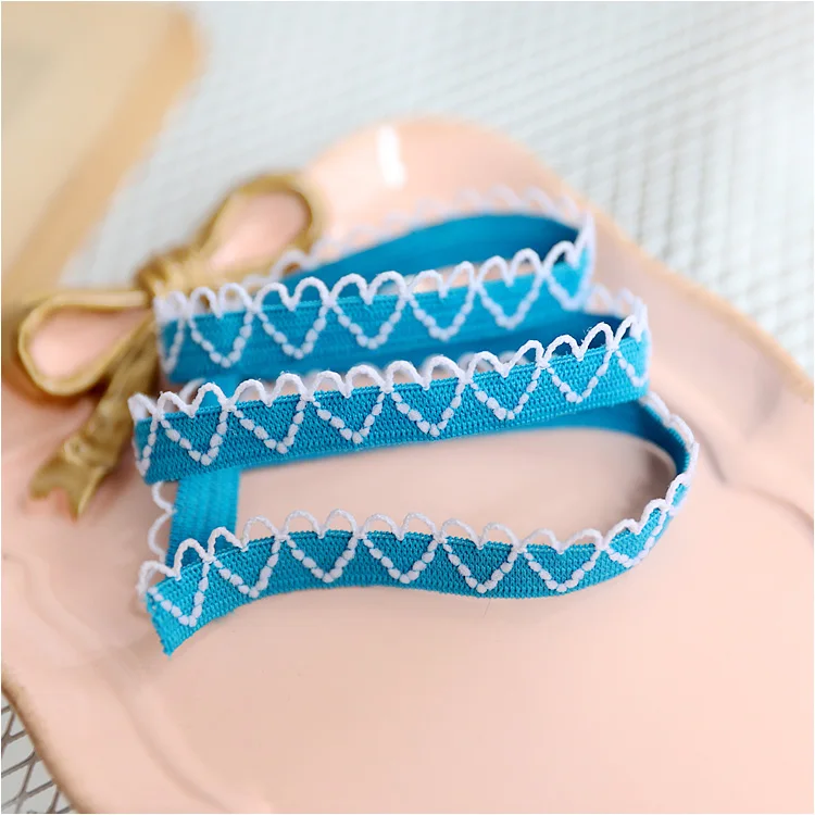 25 м/лот Синий Эластичный резинкой w/Сердце Форма кружевной отделкой DIY CRAFT 1 2 см Для