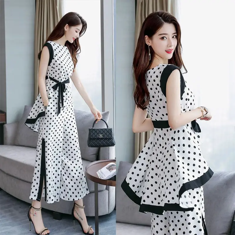 Women's wide leg pants suit female summer women's new temperament commute chiffon wave point shirt loose nine pants two sets
Women's wide leg pants suit female summer women's new temperament commute chiffon wave point shirt loose nine pants two sets