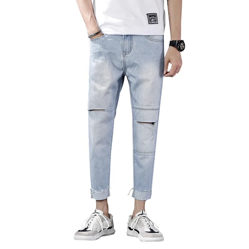 Fashion Pants New Men Jeans Hole Mid Waist Cross Pants Vintage Blue Solid Ripped Distresses Washed Pants Slim Cotton Trousers
Fashion Pants New Men Jeans Hole Mid Waist Cross Pants Vintage Blue Solid Ripped Distresses Washed Pants Slim Cotton Trousers