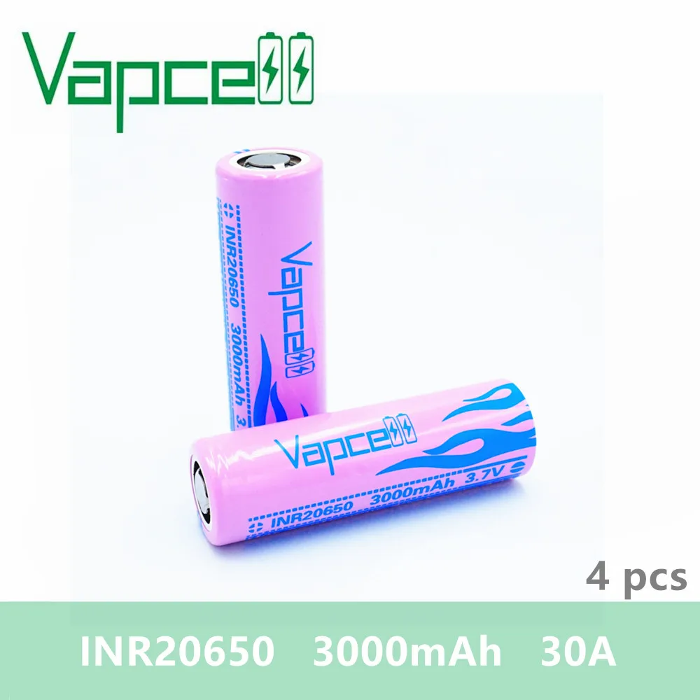 Бесплатная доставка 4 шт. аккумуляторов VAPCELL INR 20650 3000mAh 30A литий ВЫСОКАЯ МОЩНОСТЬ электроинструментов 3,7 В электронная сигарета E-CIG.