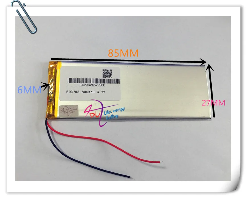 Wholesale 10pcs 3.7V 800mah 602785 Lithium Polymer LiPo Rechargeable Battery For Mp3 MP4 MP5 DVD PAD
Wholesale 10pcs 3.7V 800mah 602785 Lithium Polymer LiPo Rechargeable Battery For Mp3 MP4 MP5 DVD PAD