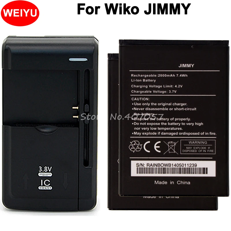 2PCS For Wiko JIMMY Battery 2000mAh High Quality Bateria batterie+1PC Universal Charger
2PCS For Wiko JIMMY Battery 2000mAh High Quality Bateria batterie+1PC Universal Charger