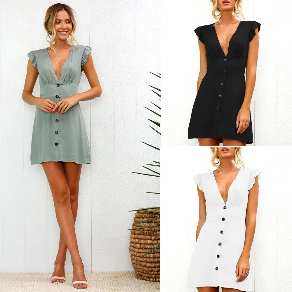 2019 European and American Women Spring Summer Explosion Sexy Mini V-Neck Button Slim Dress
2019 European and American Women Spring Summer Explosion Sexy Mini V-Neck Button Slim Dress