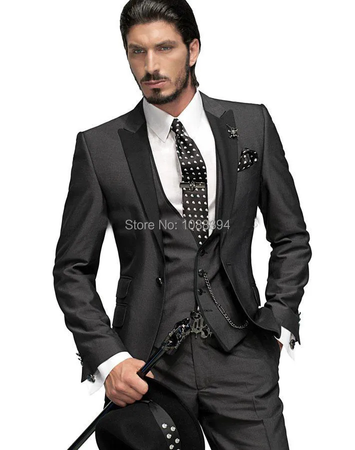 2017 Morning Style Charcoal Groom Tuxedos Wedding Party Suit Peaked Lapel Groomsmen Suit Bridegroom (Jacket+Pants+Vest+Tie)
2017 Morning Style Charcoal Groom Tuxedos Wedding Party Suit Peaked Lapel Groomsmen Suit Bridegroom (Jacket+Pants+Vest+Tie)