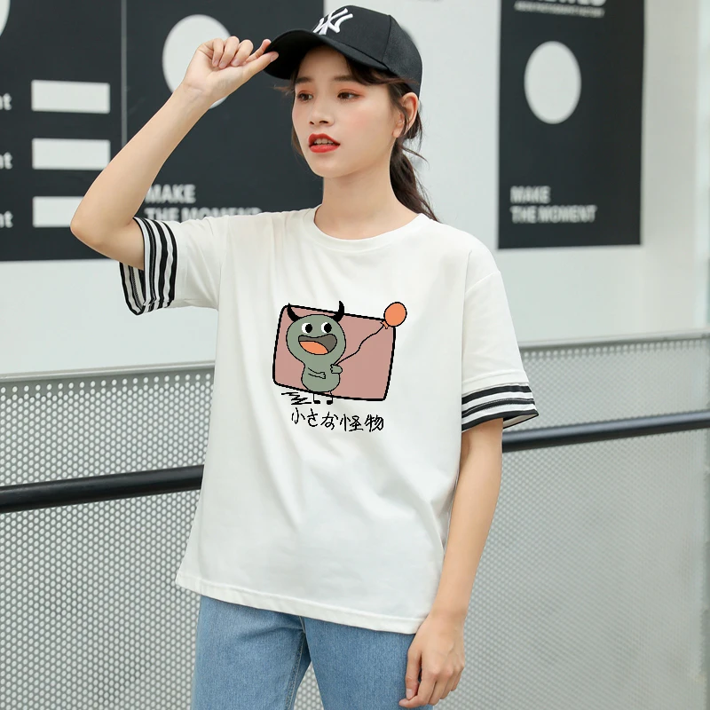 New Women T Shirts Casual Harajuku Monster Print Tops Summer Female Short Sleeve Striped Patchwork Cotton Kawaii Tee Shirt Femme
New Women T Shirts Casual Harajuku Monster Print Tops Summer Female Short Sleeve Striped Patchwork Cotton Kawaii Tee Shirt Femme