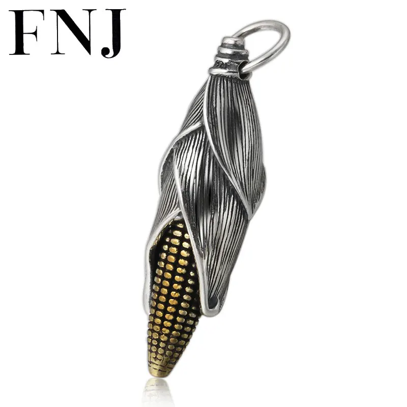 

FNJ 925 Silver Corn Pendant Fashion Hang Original Pure S925 Thai Silver Pendants for Women Jewelry Making