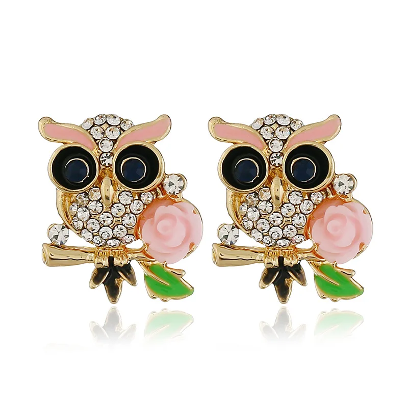 Nihaojewelry темперамент ретро Сова серьги розовый цветок листьев узор для женщин