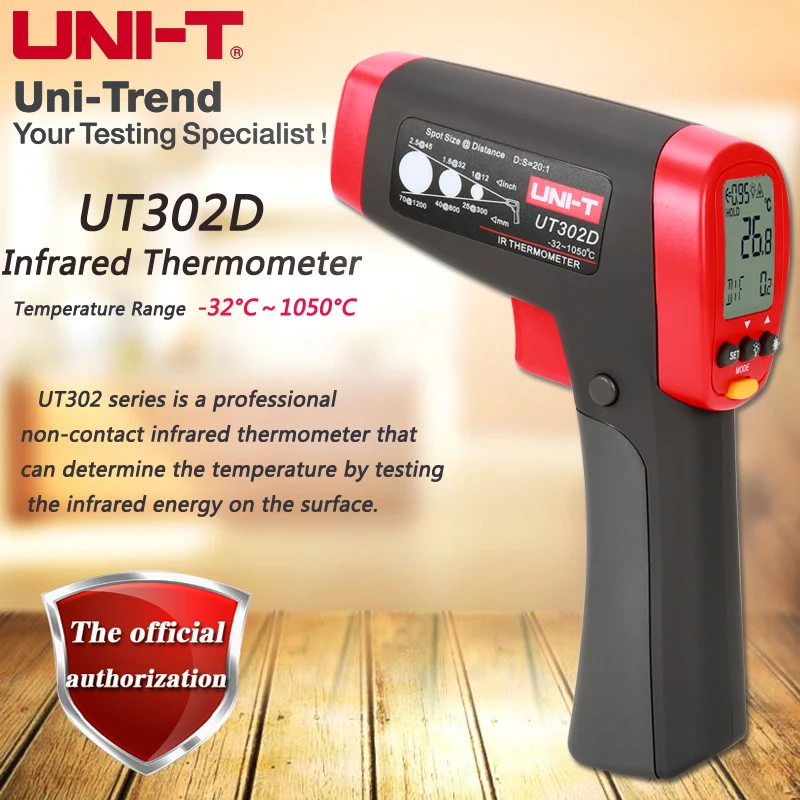Ручной инфракрасный термометр UNI-T UT302D, Бесконтактный промышленный электронный термометр с двойной подсветкой и ЖК-дисплеем, от-32 до 1050 градусов
Ручной инфракрасный термометр UNI-T UT302D, Бесконтактный промышленный электронный термометр с двойной подсветкой и ЖК-дисплеем, от-32 до 1050 градусов