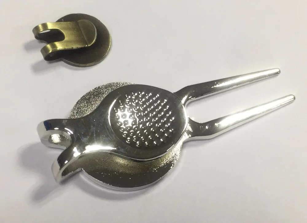Golf Accessory Set including one divot tool with back clip and one hat clip with strong magnet
Golf Accessory Set including one divot tool with back clip and one hat clip with strong magnet