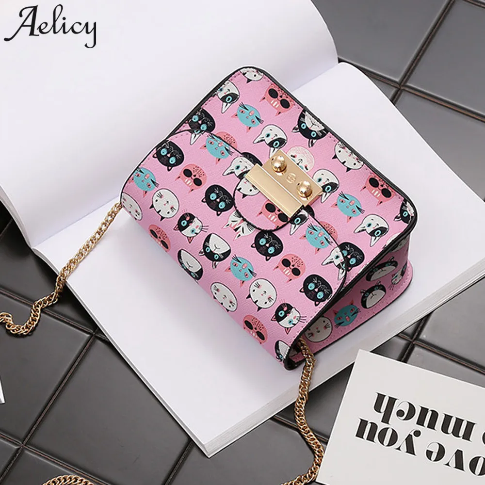 Женская кожаная сумка Aelicy женские сумки Top 2018 наплечная с принтом кошки маленькая