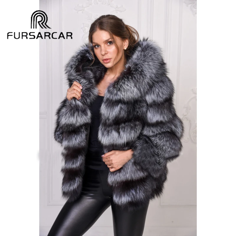 FURSARCAR Winter Women's Real Fur Coat 60 CM Long Genuine Silver Fox Fur Female Jacket with Fur Hood Luxury Thick Warm Outerwear
FURSARCAR Winter Women's Real Fur Coat 60 CM Long Genuine Silver Fox Fur Female Jacket with Fur Hood Luxury Thick Warm Outerwear