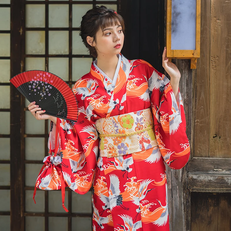 Women's Japan Kimono Red Color Crane Prints Yuaka Robe Cosplay Clothing Stage Performing/Photo Shooting Wear
Women's Japan Kimono Red Color Crane Prints Yuaka Robe Cosplay Clothing Stage Performing/Photo Shooting Wear