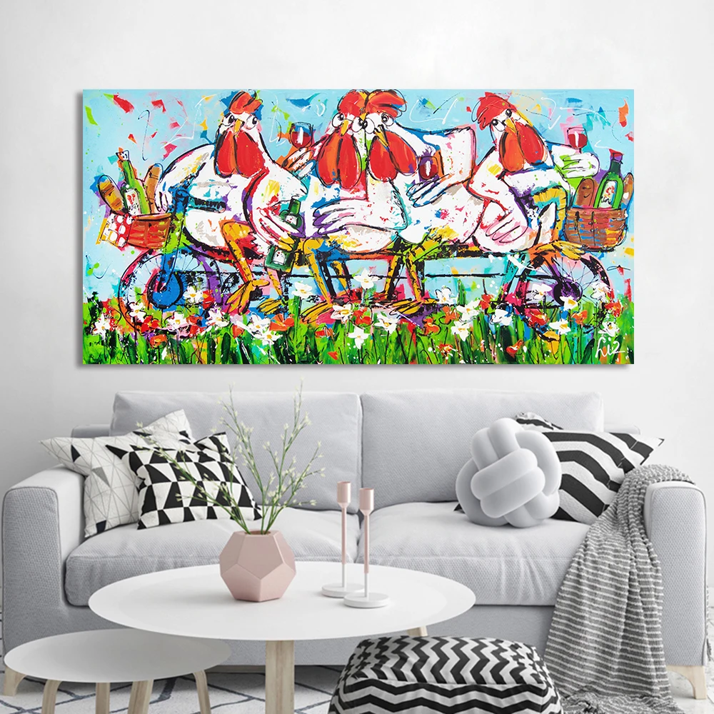 HDARTISAN Vrolijk schilderij Настенная картина холст Картина маслом животный принт курица