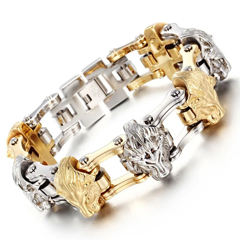 New Gold and silver color Men 's Stainless Steel Bracelet Men' s Lion 's Head Bracelet Alternative Bicycle Bracelet
New Gold and silver color Men 's Stainless Steel Bracelet Men' s Lion 's Head Bracelet Alternative Bicycle Bracelet