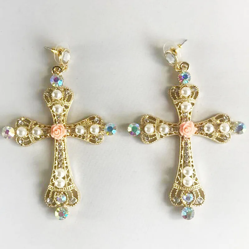 Baroque Big Cross Earrings For Women Long Earrings Vintage Rhinestone Flower Drop Earrings Fashion Jewelry
Baroque Big Cross Earrings For Women Long Earrings Vintage Rhinestone Flower Drop Earrings Fashion Jewelry