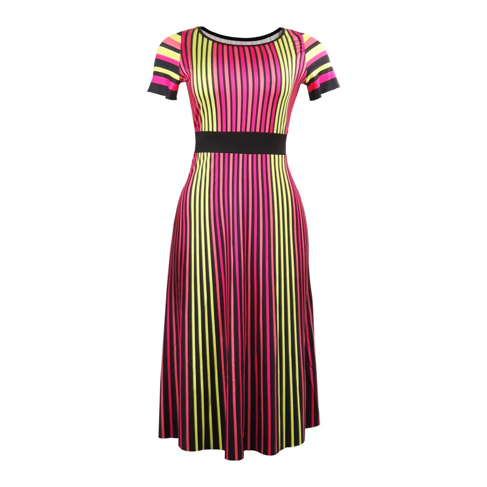 One-Piece Women Dress 2019 New Fashion Large Hem Design Mid-Long Style Slimming Printed Striped Dress Summer Colorful Vestidos
One-Piece Women Dress 2019 New Fashion Large Hem Design Mid-Long Style Slimming Printed Striped Dress Summer Colorful Vestidos