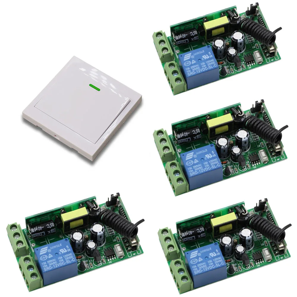 AC85V-250V 1CH Wireless Remote Control Switch 4*Receiver and Wall Panel Remote Transmitter Sticky Appliances Gate Garage Door
AC85V-250V 1CH Wireless Remote Control Switch 4*Receiver and Wall Panel Remote Transmitter Sticky Appliances Gate Garage Door