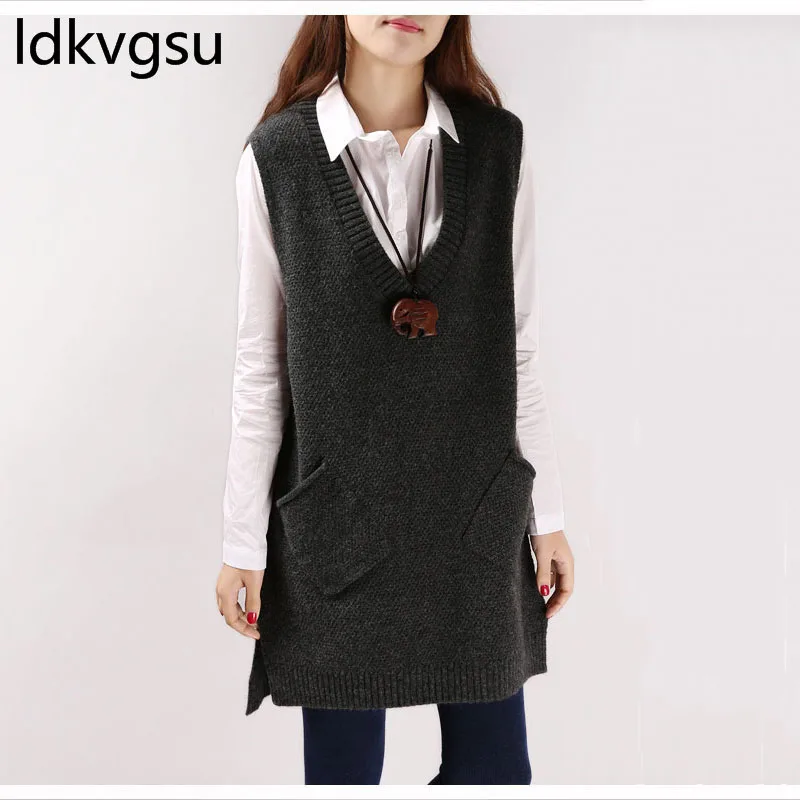 Korean Sleeveless Knitted Vest Women 2019 Autumn Sweater V Neck Pullovers Split Casual Loose Dress Female Waistcoat Tops f075
Korean Sleeveless Knitted Vest Women 2019 Autumn Sweater V Neck Pullovers Split Casual Loose Dress Female Waistcoat Tops f075