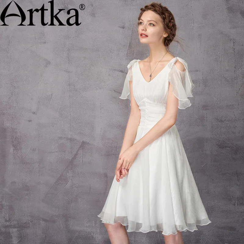 Женское шифоновое платье ARTKA, белое элегантное платье с V-образным вырезом, LA11570X, на лето
Женское шифоновое платье ARTKA, белое элегантное платье с V-образным вырезом, LA11570X, на лето