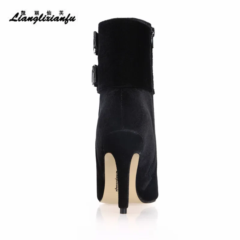 LLXF Ankle Buckle Boots 10cm Thin High-heeled Autumn warm Soft Leather Shoes woman Stiletto female Flock Pumps Plus:35-42 43
LLXF Ankle Buckle Boots 10cm Thin High-heeled Autumn warm Soft Leather Shoes woman Stiletto female Flock Pumps Plus:35-42 43