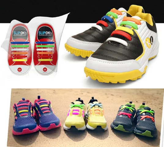 Фото 12 шт./лот новый дизайн детские резиновые эластичные шнурки для кроссовок бега