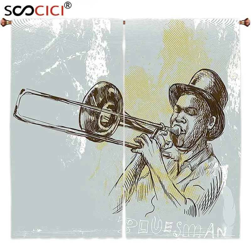 Window Curtains Treatments 2 Panels,Jazz Music Decor Trumpet Player Illustration Rock and Roll Party Classic Artful ation Gray
Window Curtains Treatments 2 Panels,Jazz Music Decor Trumpet Player Illustration Rock and Roll Party Classic Artful ation Gray