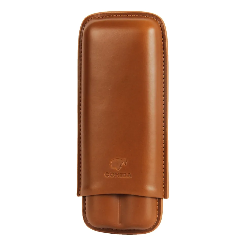 COHIBA Коричневый натуральная кожа кожаный портсигар держатель 2 трубки|tube holder|tube
