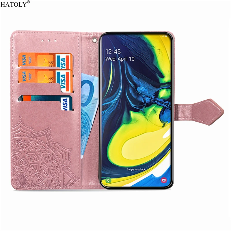 

For Cover Samsung Galaxy A80 Case Embossed Printed Leather Wallet Flip Cover Silicone Phone Bag Case For Samsung A80 A90 A805F
