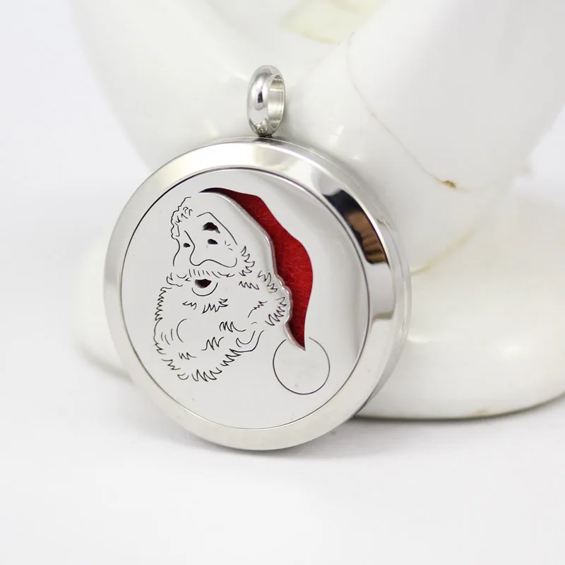 

5pcs Free felt pads! Silver 30mm Santa Claus Locket pendant 316L Stainless Steel Aromatherapy Essential Oil Diffuser necklace