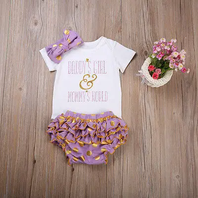 Cotton Newborn Baby Girl Clothes Short Sleeve Letters Rompers+Ruffle Polka Dots Shorts brief +Headband Outfits Set Clothes 0-24M
Cotton Newborn Baby Girl Clothes Short Sleeve Letters Rompers+Ruffle Polka Dots Shorts brief +Headband Outfits Set Clothes 0-24M