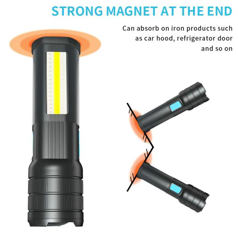 LED Flashlight Multi-function Zoom T6 / L2 P90 with COB Flood Light Strong Magnet Mobile Power Emergency | Лампы и освещение