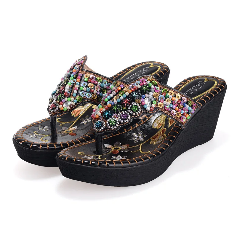 Women Summer Slippers Wedge Slides Thick Bottom Bohemia Flip Flops Beach Slippers New Fashioin Summer Slippers Beading Slippers
Women Summer Slippers Wedge Slides Thick Bottom Bohemia Flip Flops Beach Slippers New Fashioin Summer Slippers Beading Slippers