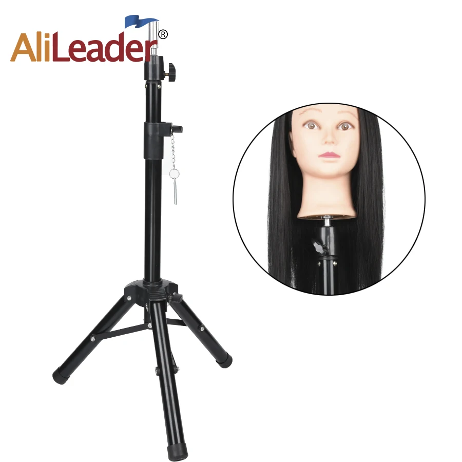 AliLeader 70cm-125cm Adjustable Tripod Mannequin Head Stand Human Hair Extension Holder Common Use Wig Making Black | Шиньоны и парики