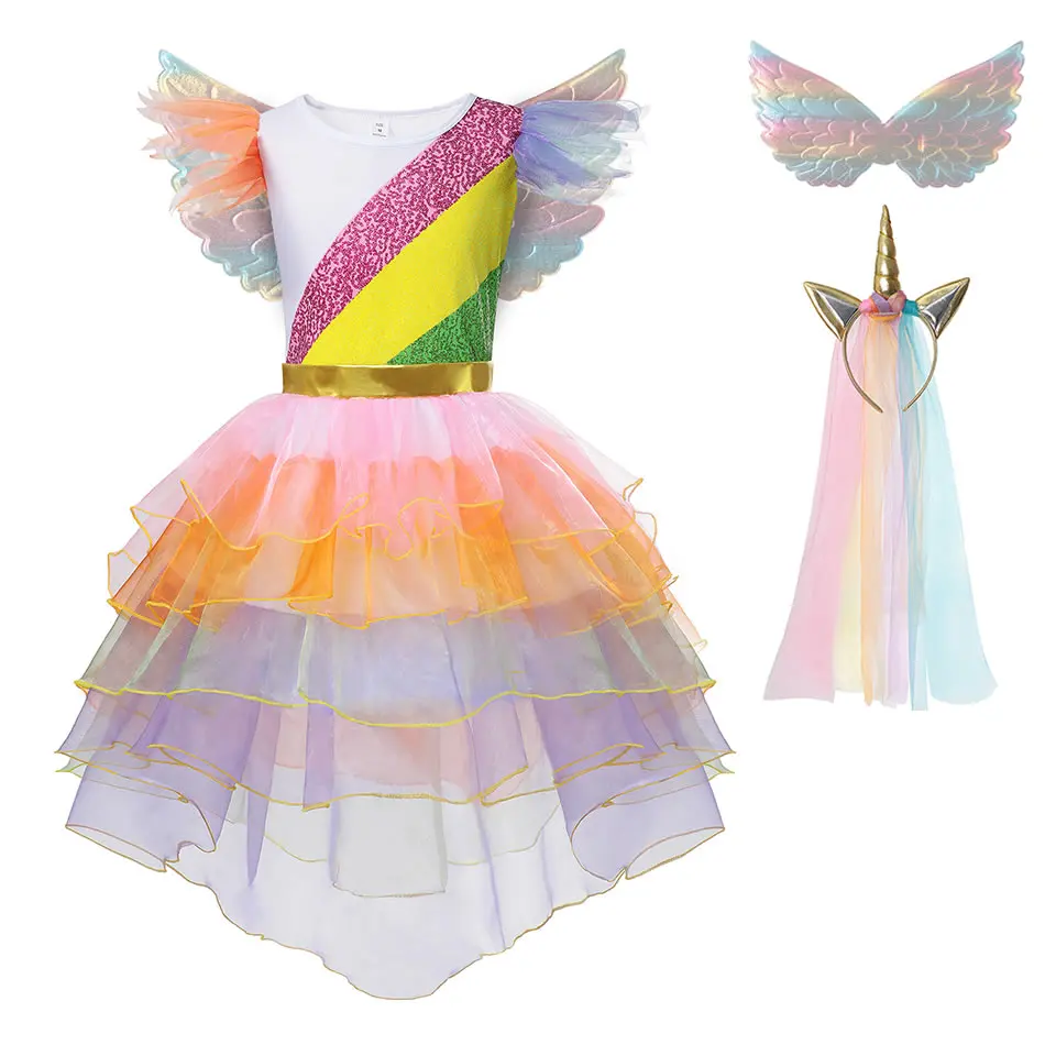 Little Girls Unicorn Dress Rainbow Princess Cosplay Outfit Wing Headband Colorful Summer Birthday Party Children's Day Costume
Little Girls Unicorn Dress Rainbow Princess Cosplay Outfit Wing Headband Colorful Summer Birthday Party Children's Day Costume