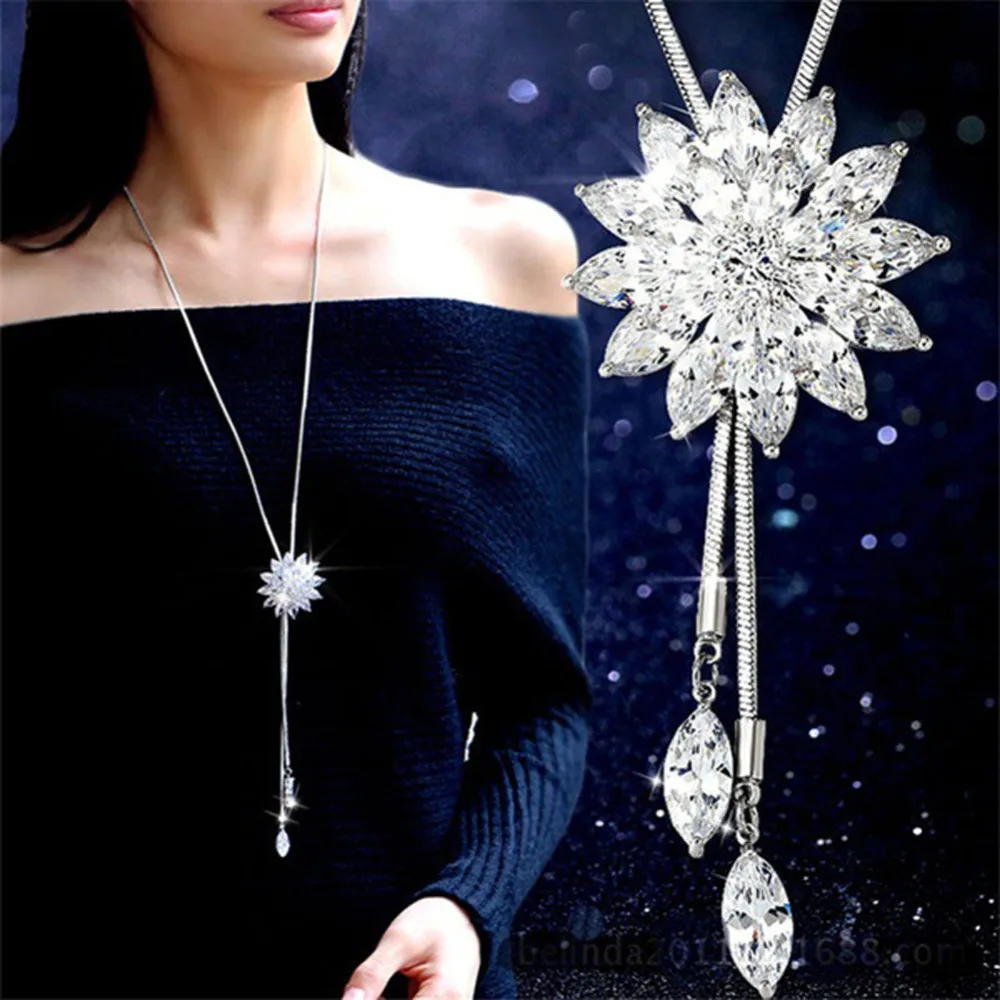 QianBei Luxury CZ Zircon Snowflake Long Necklace Metal Sweater Chain Charm Crystal Rhinestone Flower Pendant Necklaces Adjusted
QianBei Luxury CZ Zircon Snowflake Long Necklace Metal Sweater Chain Charm Crystal Rhinestone Flower Pendant Necklaces Adjusted