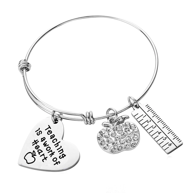 12PC/Lot Teaching Is A Work Of Heart Apple Crystal Thank You Gifts For Teacher Bangle Charm Bracelet For Women Men Jewelry
12PC/Lot Teaching Is A Work Of Heart Apple Crystal Thank You Gifts For Teacher Bangle Charm Bracelet For Women Men Jewelry