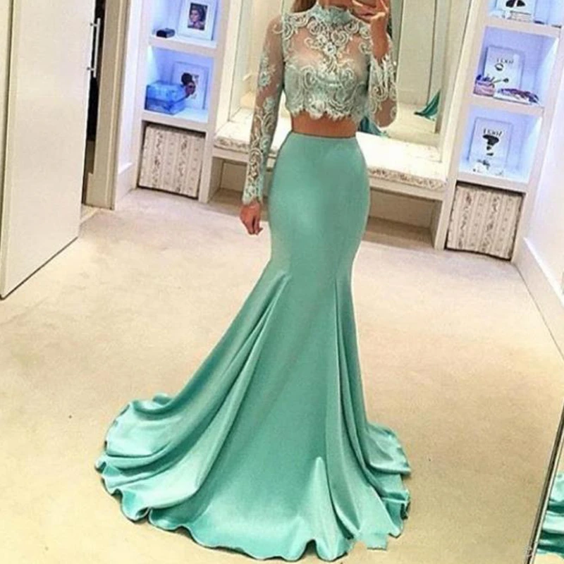 Prom Dresses 2022 Elegant Mint Green Sexy Sheer High Neck Lace Mermaid Evening Gowns Appliques Two Pieces Plus Size Bridesmaid
Prom Dresses 2022 Elegant Mint Green Sexy Sheer High Neck Lace Mermaid Evening Gowns Appliques Two Pieces Plus Size Bridesmaid